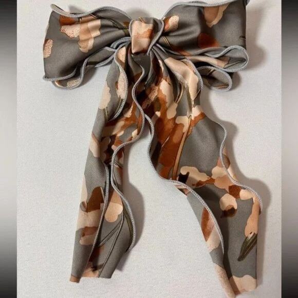 NEW Anthropologie Copper & Gray Silk Bow Hair Clip - Picture 2 of 2